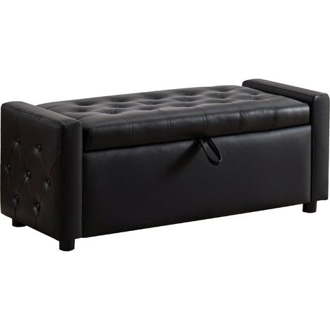 Panca ottomana rettangolare con contenitore, rivestita in PU, nero, 122 x 45 x 47 cm (1/5)