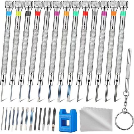 Lot de 29 tournevis mécaniques de précision, outils horlogerie, kit de tournevis micro électronique, extracteur de vis, tournevis pour phone, tampon, ordinateur, lunettes, montres (1/4)
