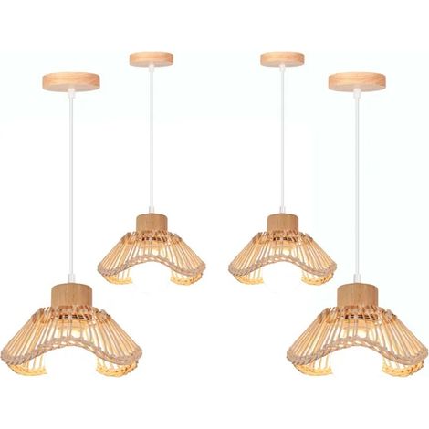 4pcs Suspension Luminaire Industriel,Lustre Vintage Abat-jour en Bambou Rotin Lampe de Plafond Style Bohème pour Salon (1/5)