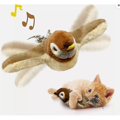 Oiseau électronique interactif jouet pour chat suspendu, moineau battant des ailes, peluche animée pour animaux domestiques (1/5)