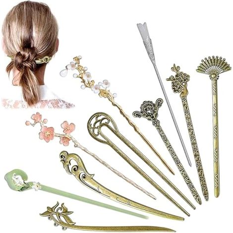 10 Pièces Cheveux Vintage avec Fleurs, Chignon Chinois, Baguettes à Cheveux Vintage, Épingle à Cheveux Chinoise, pour Femme Fille Coiffure (1/5)