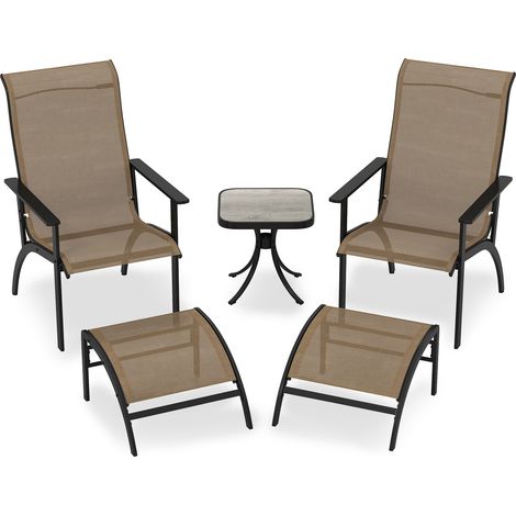 COSTWAY 5 Pieces Adirondack Chair Set with Ottomans and Side Table-Coffee (1/5)