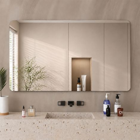 SONNI Wand-Badspiegel mit rahmenlosem Design, 5 mm silberner Schminkspiegel für Badezimmer, Maße 600 × 1000 mm (1/5)