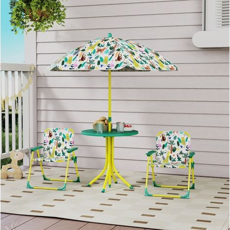 Conjunto de mesa y sillas para niño con sombrilla desmontable, 4 piezas, verde HAVRYA (1/4)