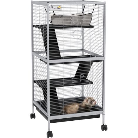 Gabbia piccoli animali con ruote, piattaforme, grigio chiaro - IROVAMI