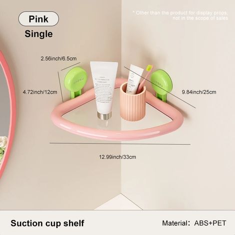 Étagère triangulaire murale à ventouses (rose), sans perforation, pour ranger le gel douche et organiser votre gel douche. (1/5)