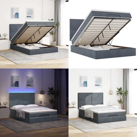 Struttura Letto Pouf con Materassi 140x190 cm Velluto - Materasso a molle insacchettate - Letto con luci LED