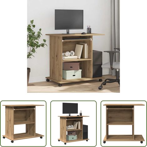 Bureau portable - Bureau d'ordinateur chêne artisanal 80x50x75 cm bois ingénierie (1/5)