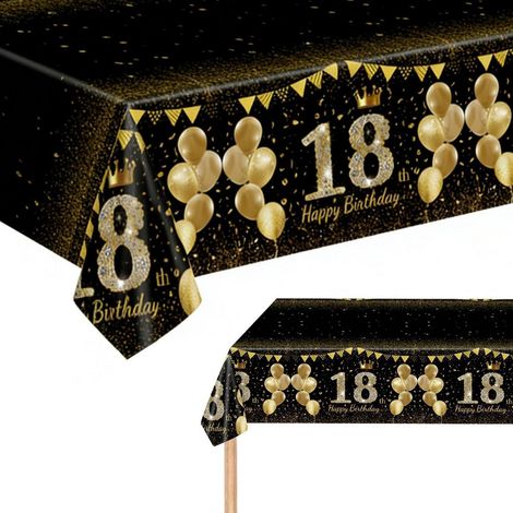 Tischdecke 18. Geburtstag Schwarz Gold 274x137cm Wasserfest & Schmutzabweisend