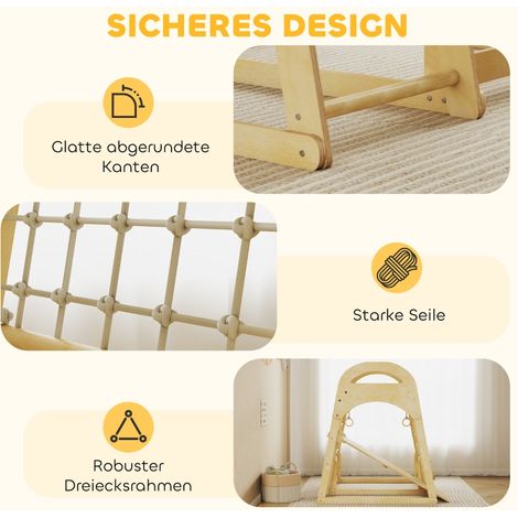 Structure de jeu d'intérieur 6-en-1 avec toboggan, barres d'escalade, mur d'escalade, échelle et filet à grimper, en bois, pour enfants de 3 à 6 ans. (1/5)