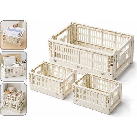 1 Moyen et 2 Petits Panier de Rangement Pliable Blanc Plastique 18,5 x 14,5 x 3,5 cm et 27,53 x 18,5 x 4,5 cm Bureau Domicile Télétravail (1/5)