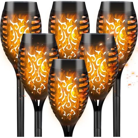 Lampe Solaire Exterieur, 6 pièces 12LED Lampe Solaire Exterieur Jardin Featuring Effet de Flamme Réaliste, IP65 Torche Solaire étanche