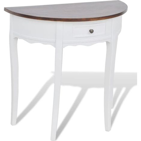 Table d'appoint console d'entrée meuble de salon avec tiroir plateau demi-rond en MDF blanc DEC031629