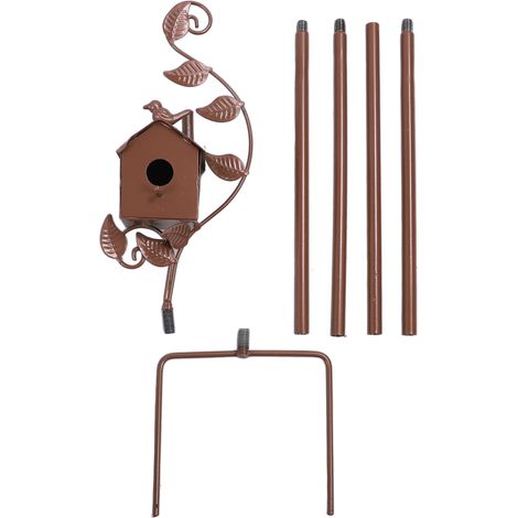 statue jardin exterieur-Maison pour oiseaux métallique avec piquets - Décor de jardin et patio avec prise au sol (kit complet avec 4 barres de connexion, 7.7in de hauteur, matériau en fer) (1/5)