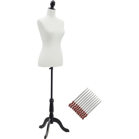 Maniquí de costura maniquí mujer ajustable a 130-168 cm con trípode de madera 50 alfileres de colores para fotografía de moda blanco (1/5)