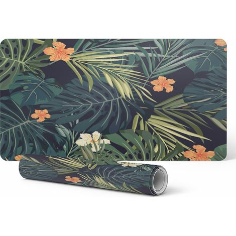 Alfombrilla de escritorio antideslizante con dise帽o de hojas tropicales y flores, 120x60 cm.