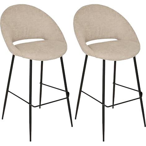 Lot de 2 tabourets de bar rembourrés Beige avec repose-pieds - Longueur 54 x Profondeur 52 x Hauteur 101 cm