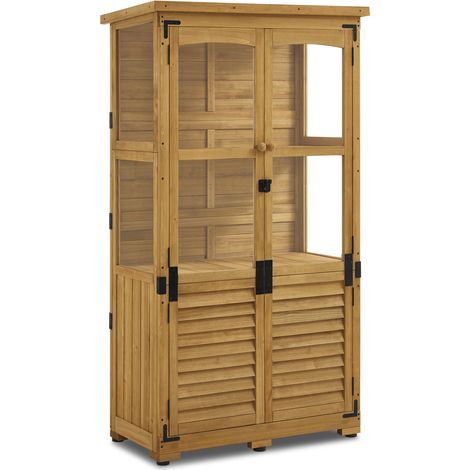 M MCombo Gartenschrank Holz, Gerätehaus Wetterfest Klein, Outdoor Gartenhaus Geräteschuppen für Außenbereich Terrasse Balkon, 0120 (Natur)