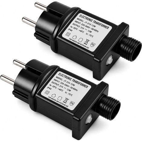 2PCS Transformateur IP44 Adaptateur Pilote, 31V 6W Prise Guirlande Led avec Transformateur, avec 8 Modes, et Étanchéité IP44, Adaptateur Transformer pour Sapin, Rideau et Décoration de Noël (1/5)