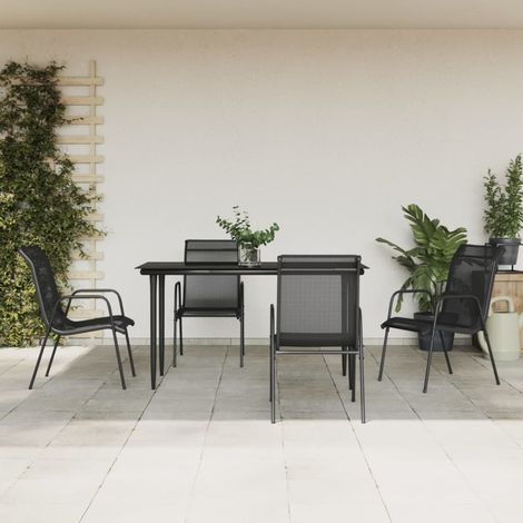 5-tlg. Garten-Essgruppe Schwarz Stahl und Textilene