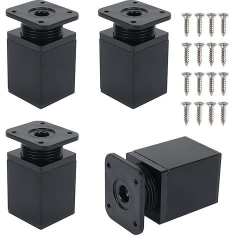 Stück verstellbare Möbelfüße 5,5 cm - 8,5 cm, Bettbeine, Schreibtischbeine, Tischbeine, quadratische, höhenverstellbare Möbelfüße aus Metall mit 16 Schrauben für Schränke, Regale, Betten (Schwarz) (1/5)