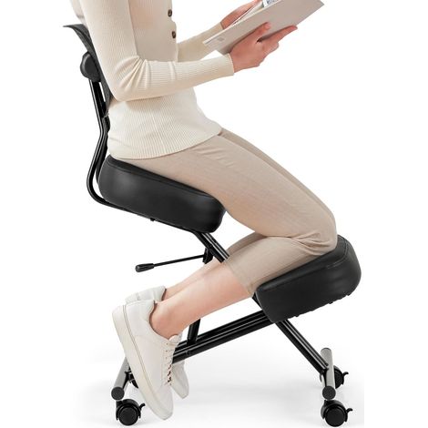 COSTWAY Ergonomic Kneeling Chair Posture Correction Stool w/Back Support-Black (1/5)