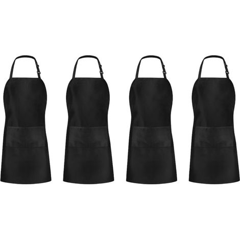 4er-Pack verstellbare schwarze Schürzen mit Tasche, Latzschürzen für Damen und Herren, Koch- und Küchenzeichnung (1/5)