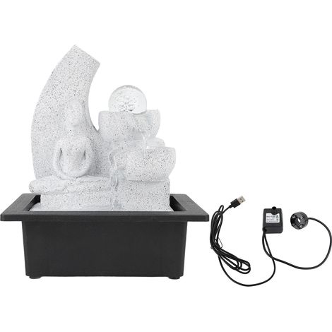 Fontaine d'intérieur USB Résine Cascade Zen Décorative avec LED Multicolore et Boule de Cristal pour Bureau Salon (1/5)
