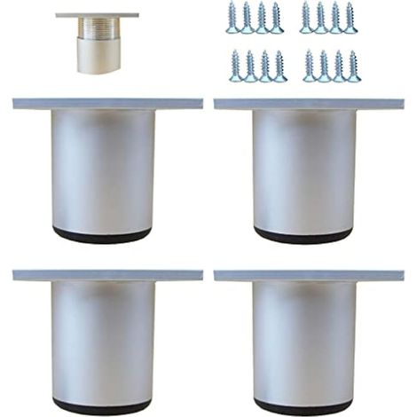 Lot de 4 pieds de meubles de cuisine en Aluminium - Réglables - Ronds - pied de support pour canapé de meuble capacité de charge 100 kg-5cm-Blanc (1/4)