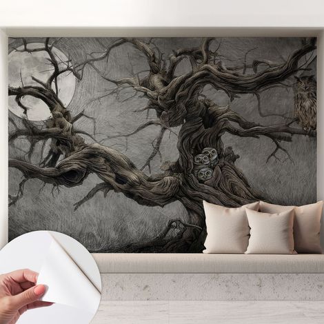 Papier peint adhésif autocollant pour salon chambre à coucher tendance et originale Hibou mystérieux 208x146 cm (1/5)
