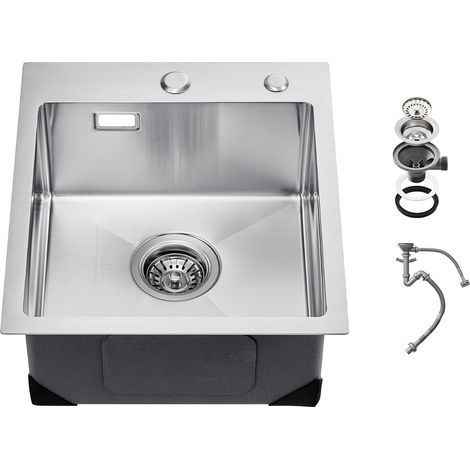 Évier de cuisine, 40 cm, évier à montage par le haut en acier inox 304, évier à poser à encastrer cuve simple avec accessoires, évier de lave-vaisselle ménager pour camping-car, cuisine, bar (1/5)