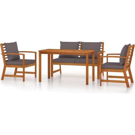 The Living Store Ensemble à manger de jardin 4 pcs coussins Bois acacia - Salon De Jardin - Mobilier De Jardin - Set Salon De Jardin - Table Basse - Chaises De Jardin (1/5)