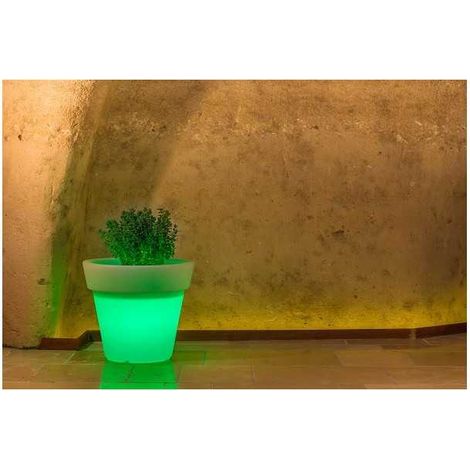 Vase lumineux design moderne Ø80 H70 en polymère résistant avec LED verte pour intérieur et extérieur - Fabriqué en Italie - Monacis (1/4)