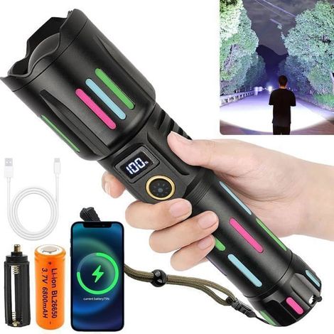 Torcia (nera) – Alta luminosità – 800.000 lumen – 5 modalità – Impermeabile (IPX6) – Funzione zoom (1/5)