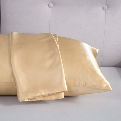 Taies d'oreiller en satin pour les cheveux et la peau, lot de 2 - Taille standard - Fermeture portefeuille (1/4)
