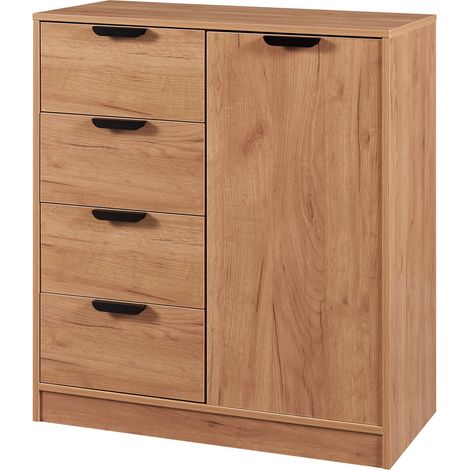 Cassettiera pratico mobile contenitore per ingresso soggiorno camera da letto MDF 90 x 80 x 40 cm effetto rovere 030009319