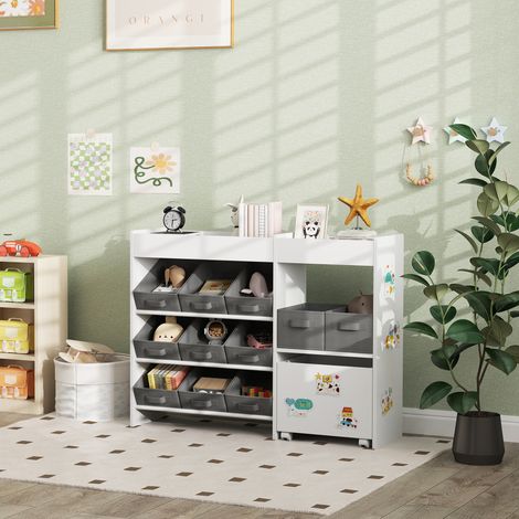 Organizador Infantil con 11 Cestas Extraíbles Compartimentos y Láminas de Pegatinas 105x30x80 cm Blanco (1/5)