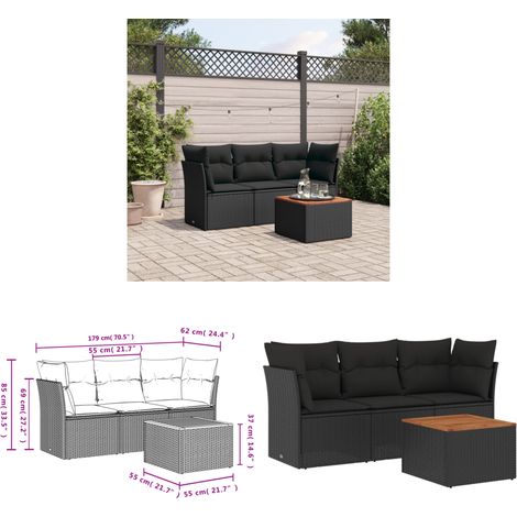 Salon de jardin 4 pcs avec coussins noir résine tressée - Salon De Jardin - Meuble Extérieur - Résine Tressée - Salon D'extérieur - Set De Jardin - Home & Living (1/3)