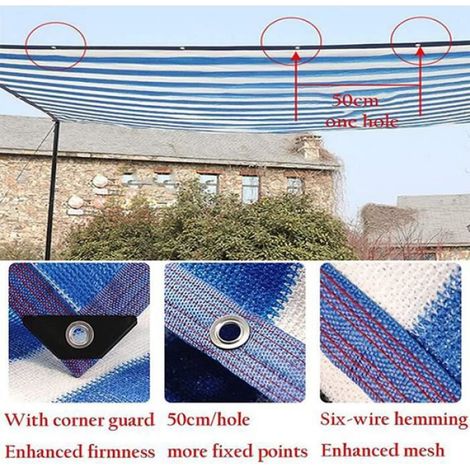 Tissu de protection solaire,22m écran solaire 90% crypté plus épais ombrage balcon patio toit refroidissement (Bleu et blanc) (1/4)
