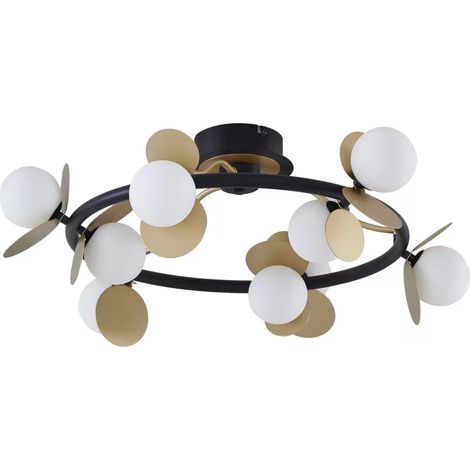 [GEBRAUCHT] B-Ware Lucande Led Deckenlampe Pallo Deckenleuchte Deckenlicht 9 Flg. Schwarz/Gold Glas
