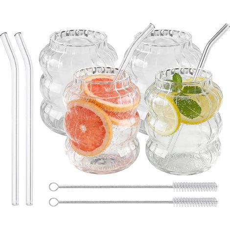 Lot de 4 verres à cappuccino à double paroi de 650 ml : verres transparents pour latte macchiato, design nervuré, verre borosilicate, verres à café, verres à thé, pour la maison et les fêtes (1/5)