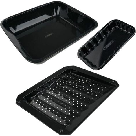 Lot de 3 plats de cuisson en acier émaillé 40 x 34 cm, 21 x 12 cm, 28 x 33 cm FM Professional Barbecue