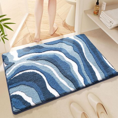 Tappetino da bagno 50×80 cm, motivo a tema spiaggia ruscello blu, morbido e assorbente, fondo antiscivolo per bagno, cucina e ingresso (1/5)