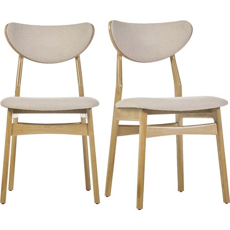Sedie scandinave in tessuto effetto lana bouclé beige e legno chiaro massello di rovere (set di 2) MAYA