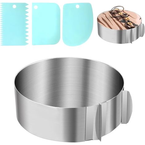 Adjustable Pastry Circle Diameter 16-30 cm, Kitchen Circle Height 2 cm, Pastry Circle with Ladder and Cake Scraper, for Mousse Pies Dessert Pastry Decorating Cakes (1/5)