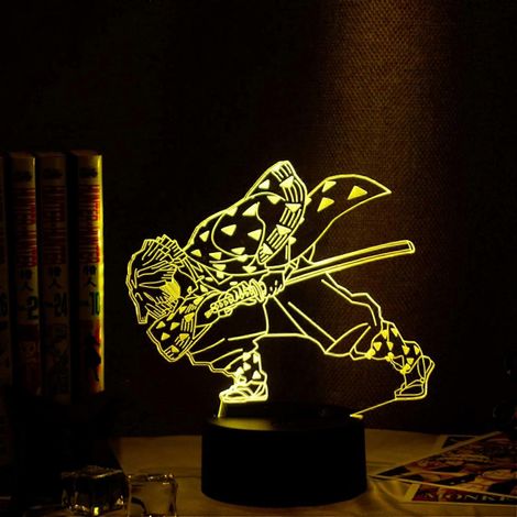 Veilleuse LED 3D avec figurine Agatsuma Zenitsu de Demon Slayer, idéale pour décorer la chambre d'enfant (Kimetsu no Yaiba). Cadeau parfait 