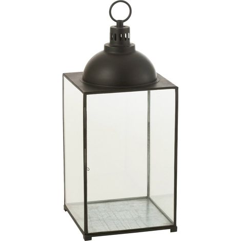 Lanterne noire en verre et métal pour bougie élégante - Noir mat et verre transparent (1/3)