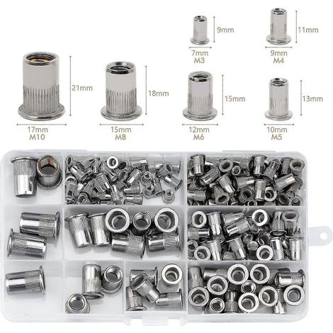 Lot de 165 écrous à sertir en acier inoxydable, outil pour écrous, rivets à tête plate filetée (1/3)