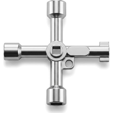 1 Pièces Clé à eau 5 en 1, Clé multiusage en croix, Clé universelle en croix d'arrêt 5 en 1, Outil d'accès d'urgence, Clé de boîte de compteur, pour compteur d'eau électrique, gaz, armoire (1/5)