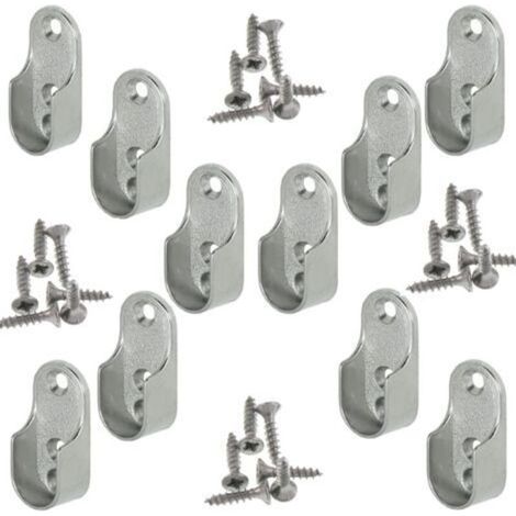Rail Suspension Meuble Ovale OVA 10 Pièces - Support de tube d'armoire penderie pour barre ovale Acier Nickelé Tringle Cintre Fixation Support de barre de penderie en métal
